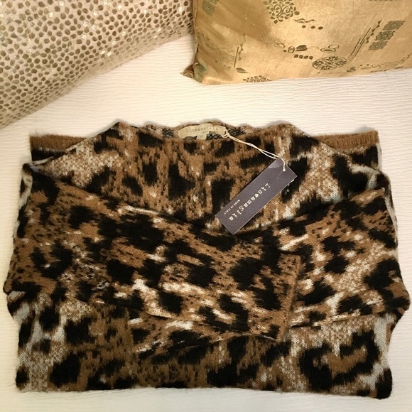 nwt Anthropologie Lineamaglia Italian Mohair Boxy Sweater Leopard Black Tan XS - Picture 5 of 16